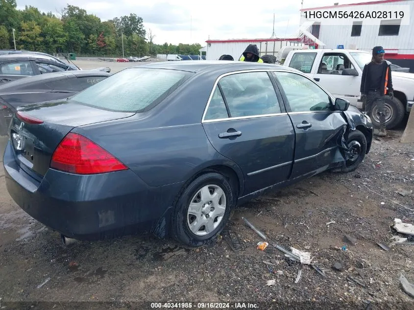 2006 Honda Accord Lx VIN: 1HGCM56426A028119 Lot: 40341985