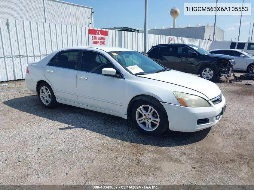 2006 Honda Accord 2.4 Se VIN: 1HGCM563X6A105553 Lot: 40343687