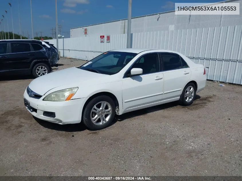 2006 Honda Accord 2.4 Se VIN: 1HGCM563X6A105553 Lot: 40343687