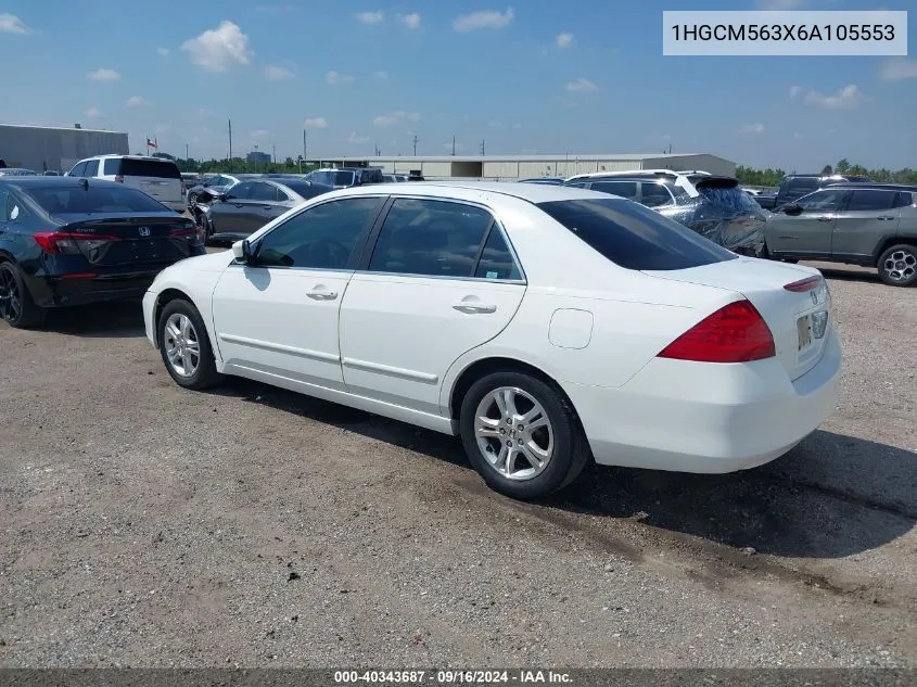 2006 Honda Accord 2.4 Se VIN: 1HGCM563X6A105553 Lot: 40343687