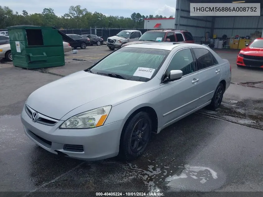 2006 Honda Accord 2.4 Ex VIN: 1HGCM56886A008752 Lot: 40405224