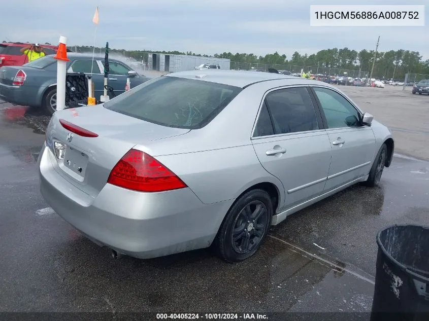 2006 Honda Accord 2.4 Ex VIN: 1HGCM56886A008752 Lot: 40405224