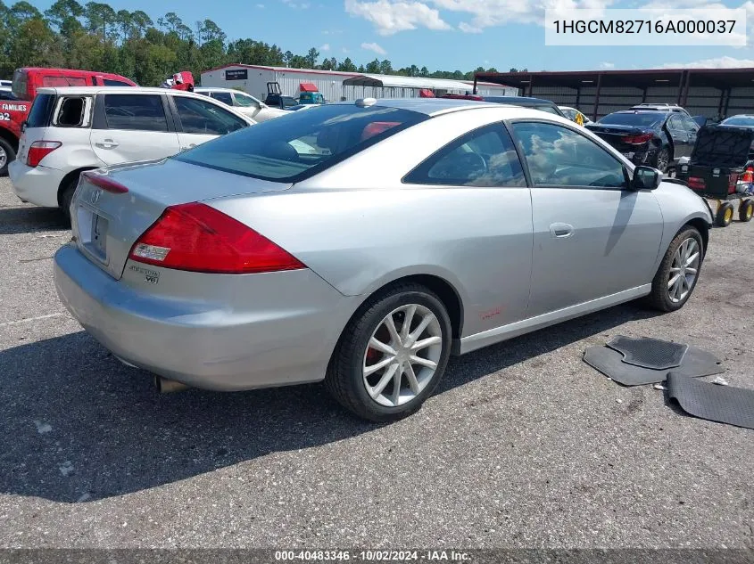 2006 Honda Accord 3.0 Ex VIN: 1HGCM82716A000037 Lot: 40483346