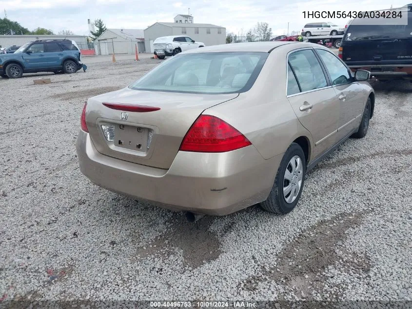 2006 Honda Accord 2.4 Lx VIN: 1HGCM56436A034284 Lot: 40496753