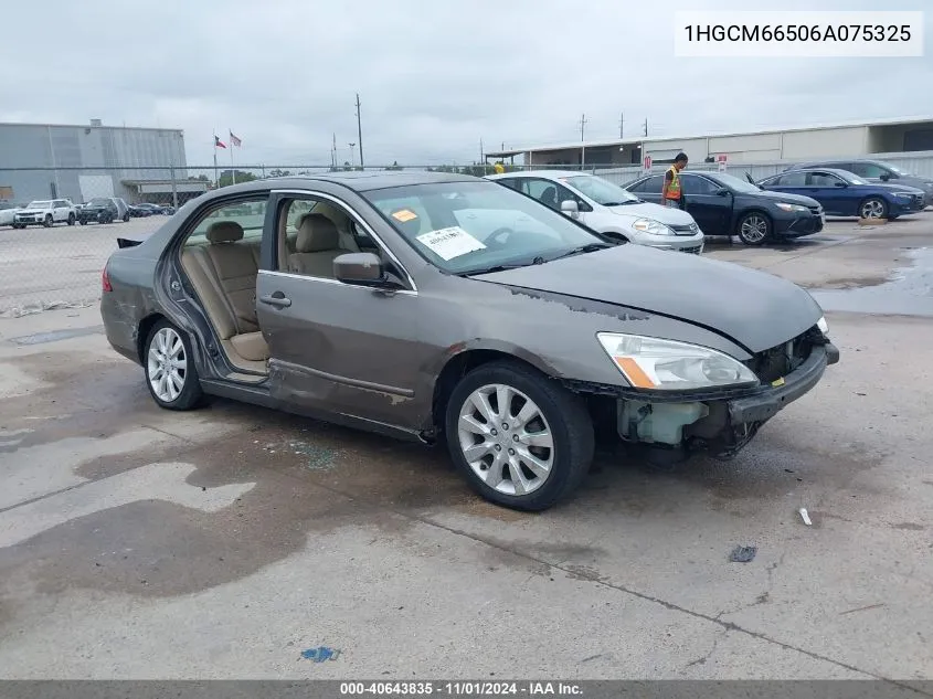 2006 Honda Accord 3.0 Ex VIN: 1HGCM66506A075325 Lot: 40643835