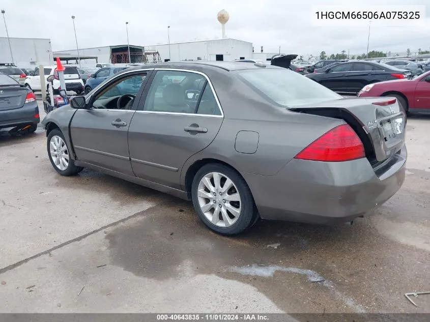 2006 Honda Accord 3.0 Ex VIN: 1HGCM66506A075325 Lot: 40643835