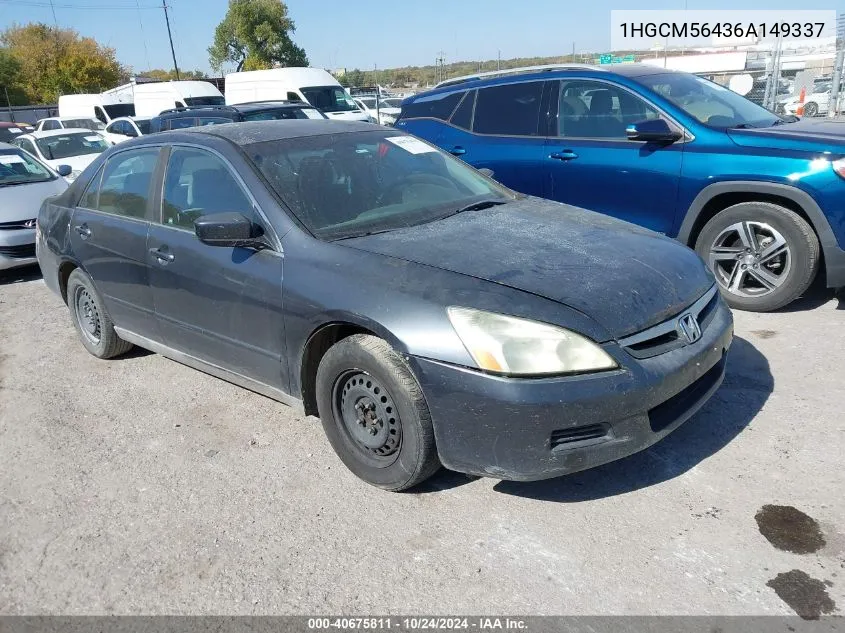 1HGCM56436A149337 2006 Honda Accord 2.4 Lx