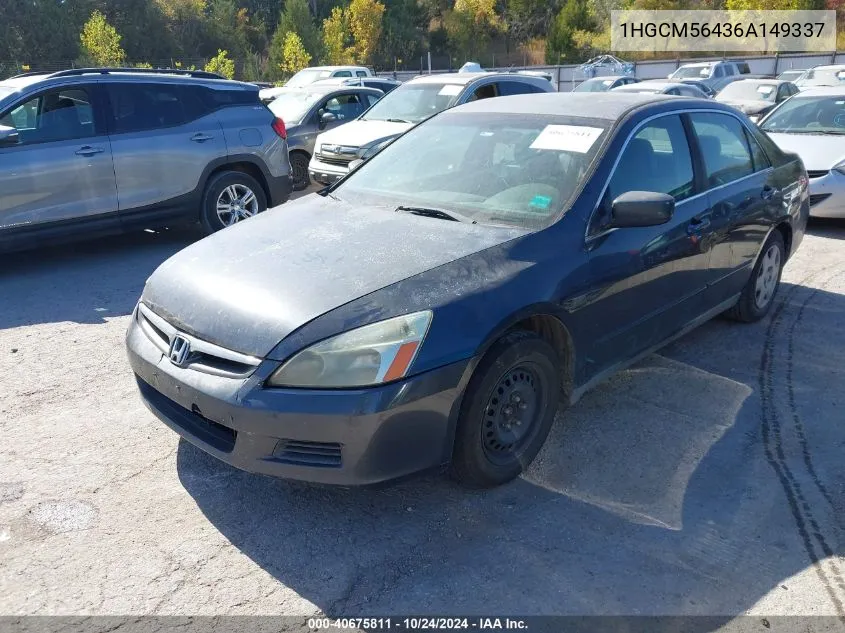 1HGCM56436A149337 2006 Honda Accord 2.4 Lx