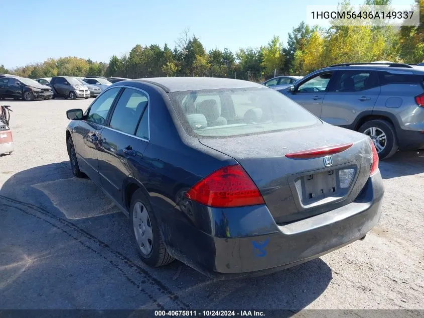 1HGCM56436A149337 2006 Honda Accord 2.4 Lx