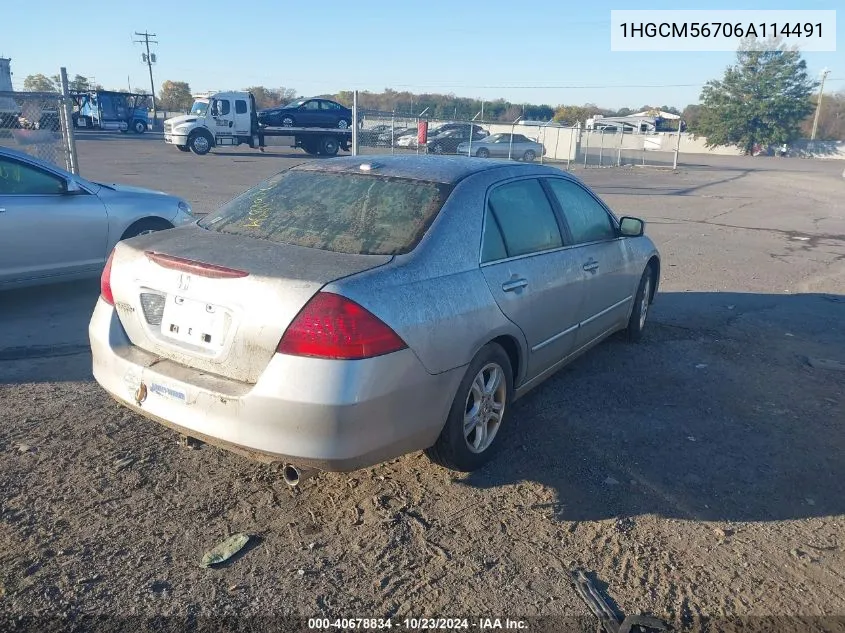 1HGCM56706A114491 2006 Honda Accord 2.4 Ex