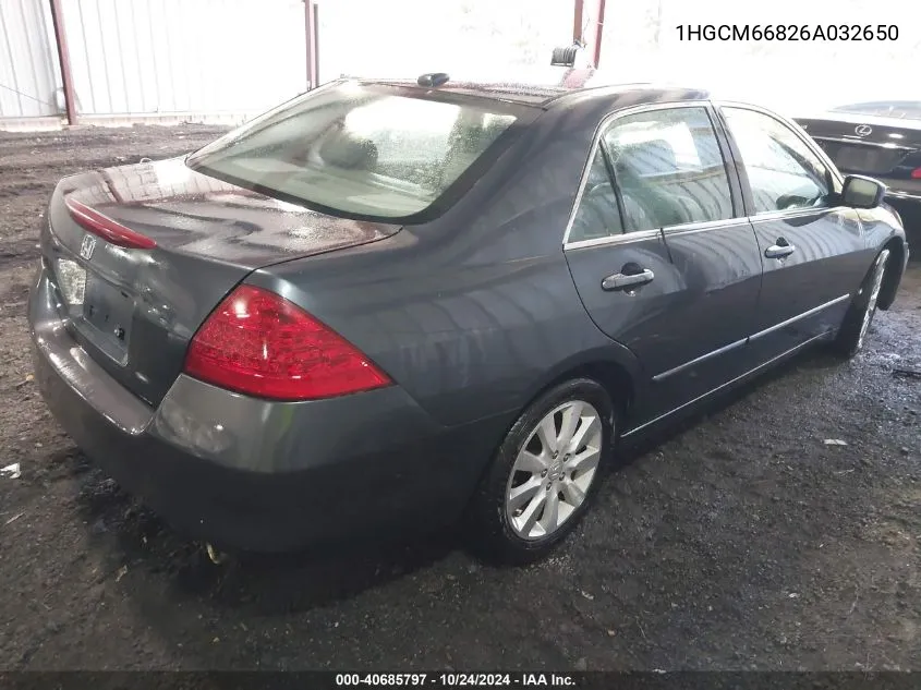 2006 Honda Accord 3.0 Ex VIN: 1HGCM66826A032650 Lot: 40685797