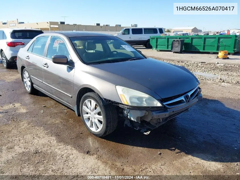 2006 Honda Accord 3.0 Ex VIN: 1HGCM66526A070417 Lot: 40718481