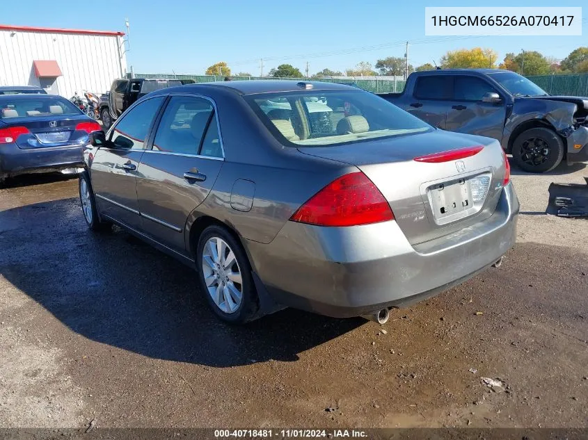 2006 Honda Accord 3.0 Ex VIN: 1HGCM66526A070417 Lot: 40718481