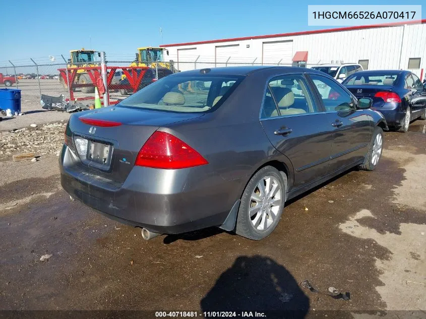 2006 Honda Accord 3.0 Ex VIN: 1HGCM66526A070417 Lot: 40718481