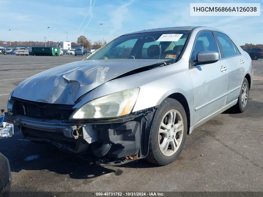 2006 Honda Accord 2.4 Ex VIN: 1HGCM56866A126038 Lot: 40731752