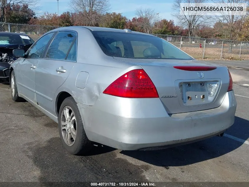 2006 Honda Accord 2.4 Ex VIN: 1HGCM56866A126038 Lot: 40731752