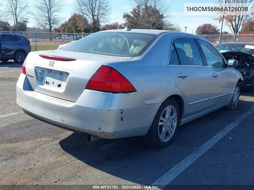 2006 Honda Accord 2.4 Ex VIN: 1HGCM56866A126038 Lot: 40731752