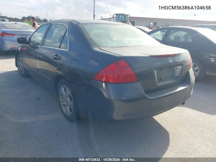 2006 Honda Accord 2.4 Se VIN: 1HGCM56386A104658 Lot: 40733632