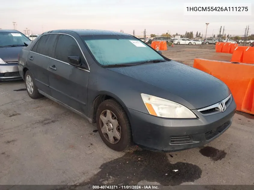 2006 Honda Accord 2.4 Lx VIN: 1HGCM55426A111275 Lot: 40743371