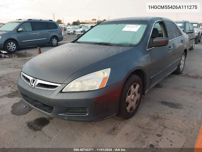 2006 Honda Accord 2.4 Lx VIN: 1HGCM55426A111275 Lot: 40743371