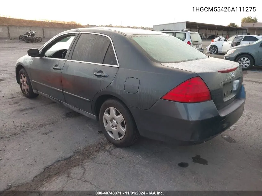 2006 Honda Accord 2.4 Lx VIN: 1HGCM55426A111275 Lot: 40743371