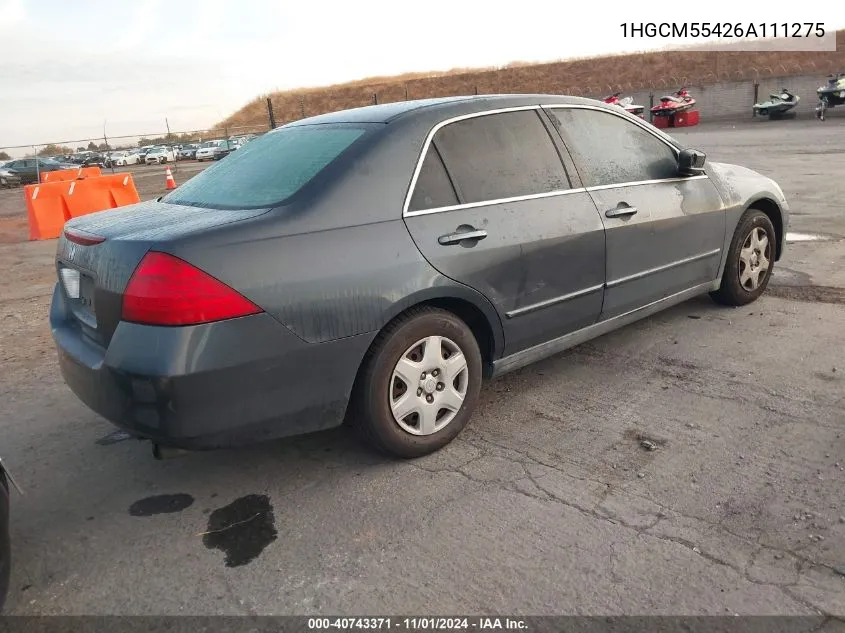 2006 Honda Accord 2.4 Lx VIN: 1HGCM55426A111275 Lot: 40743371