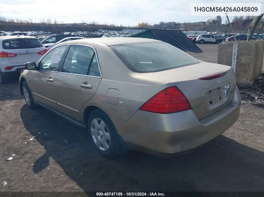 2006 Honda Accord 2.4 Lx VIN: 1HGCM56426A045809 Lot: 40747159