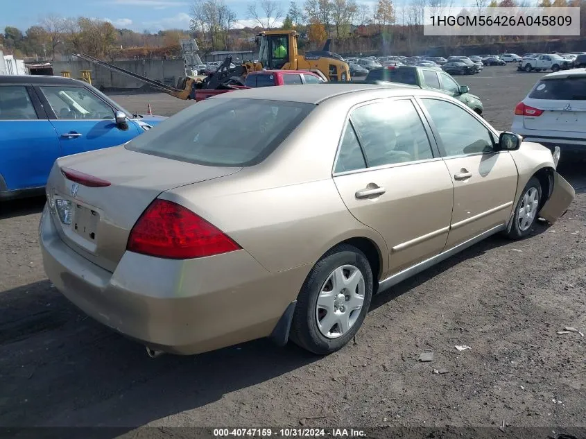 2006 Honda Accord 2.4 Lx VIN: 1HGCM56426A045809 Lot: 40747159