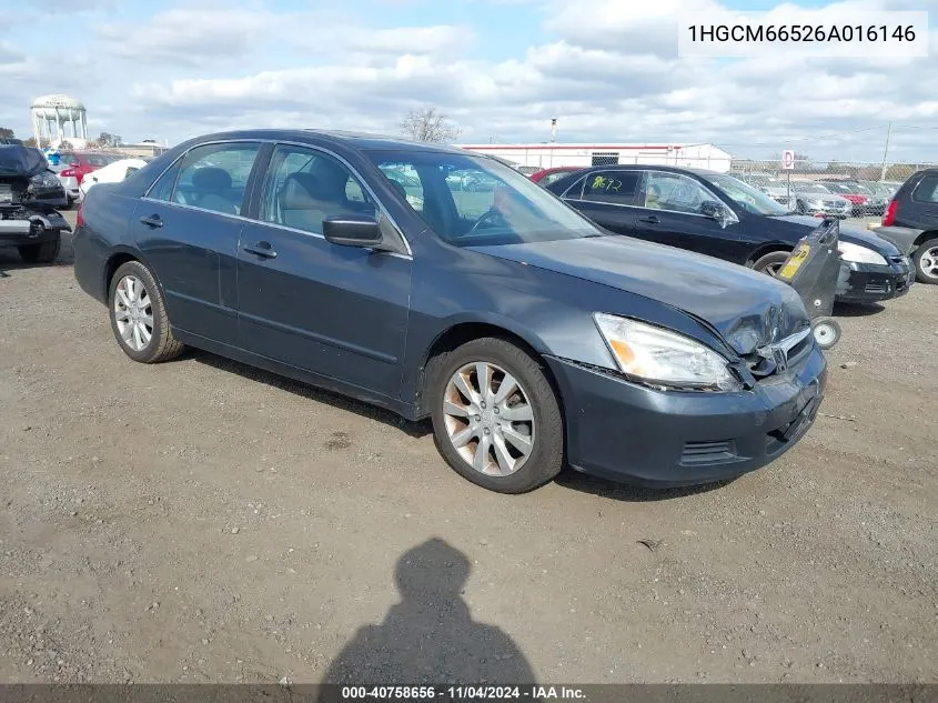 2006 Honda Accord 3.0 Ex VIN: 1HGCM66526A016146 Lot: 40758656