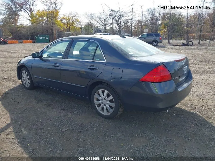 2006 Honda Accord 3.0 Ex VIN: 1HGCM66526A016146 Lot: 40758656