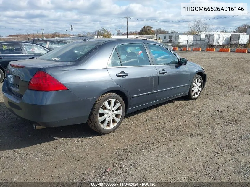 2006 Honda Accord 3.0 Ex VIN: 1HGCM66526A016146 Lot: 40758656