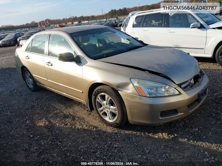 2006 Honda Accord 2.4 Ex VIN: 1HGCM56846A043787 Lot: 40779208