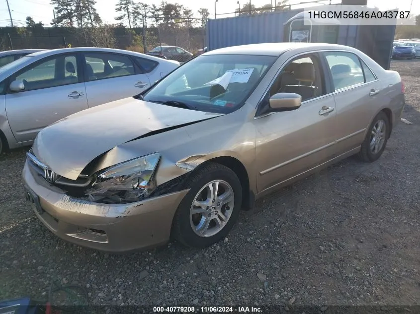 2006 Honda Accord 2.4 Ex VIN: 1HGCM56846A043787 Lot: 40779208