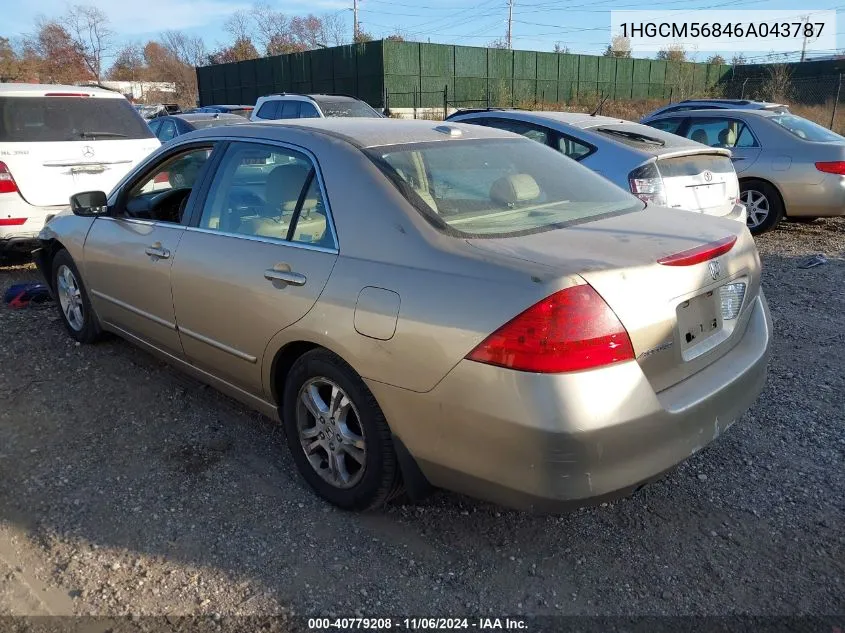 2006 Honda Accord 2.4 Ex VIN: 1HGCM56846A043787 Lot: 40779208