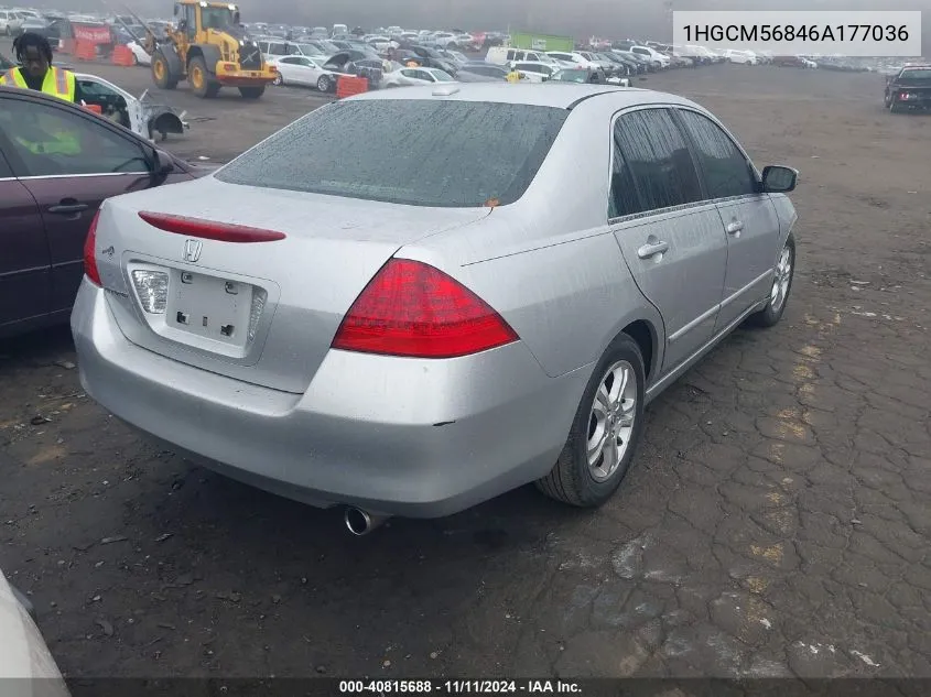 2006 Honda Accord 2.4 Ex VIN: 1HGCM56846A177036 Lot: 40815688