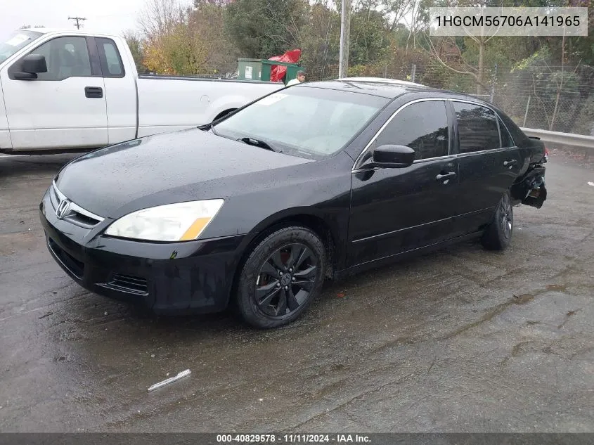 2006 Honda Accord 2.4 Ex VIN: 1HGCM56706A141965 Lot: 40829578