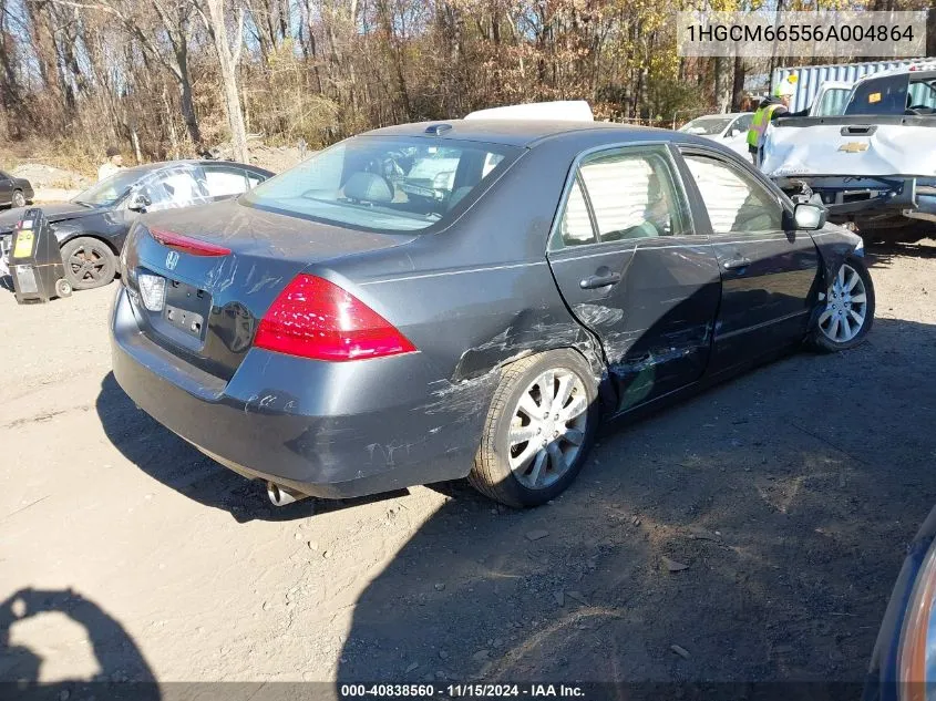 2006 Honda Accord 3.0 Ex VIN: 1HGCM66556A004864 Lot: 40838560