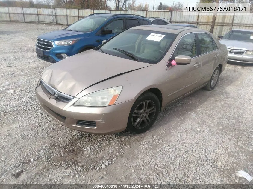 2006 Honda Accord 2.4 Ex VIN: 1HGCM56776A018471 Lot: 40843910