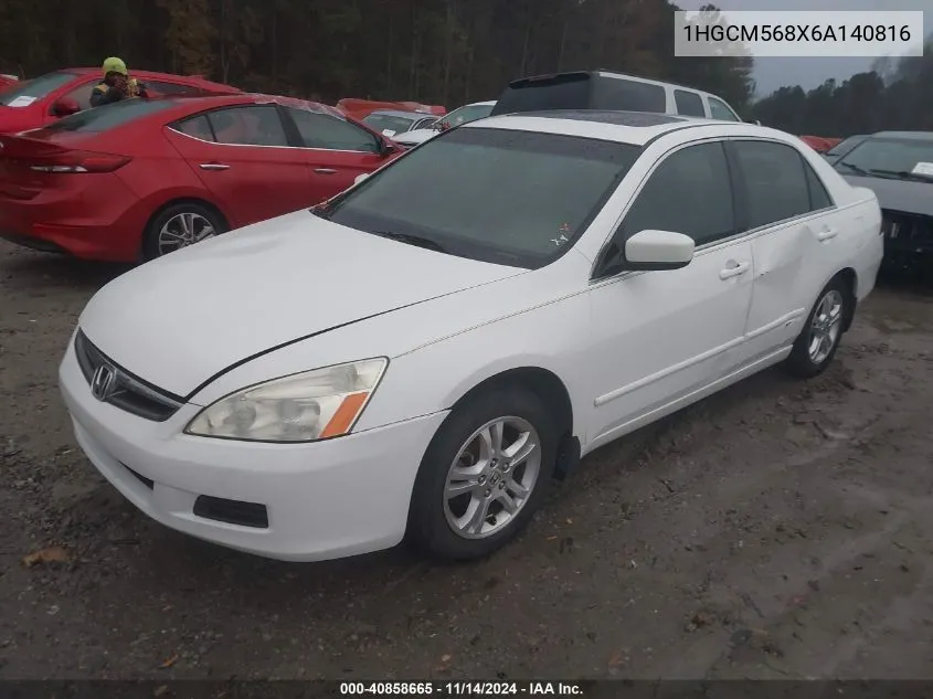 2006 Honda Accord 2.4 Ex VIN: 1HGCM568X6A140816 Lot: 40858665