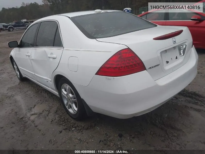 2006 Honda Accord 2.4 Ex VIN: 1HGCM568X6A140816 Lot: 40858665