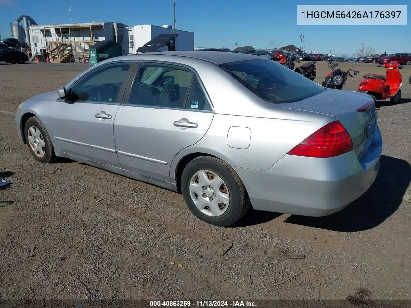 2006 Honda Accord 2.4 Lx VIN: 1HGCM56426A176397 Lot: 40863259