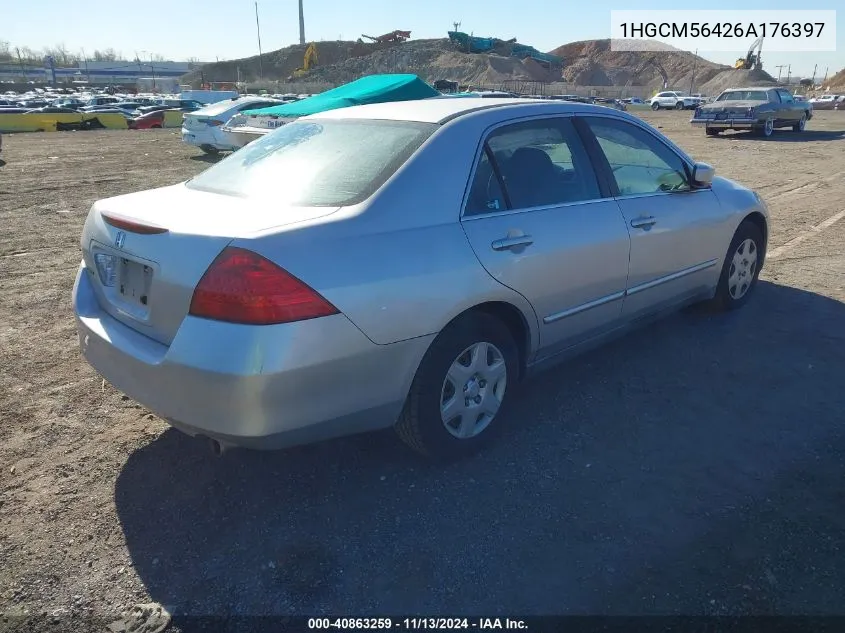 2006 Honda Accord 2.4 Lx VIN: 1HGCM56426A176397 Lot: 40863259