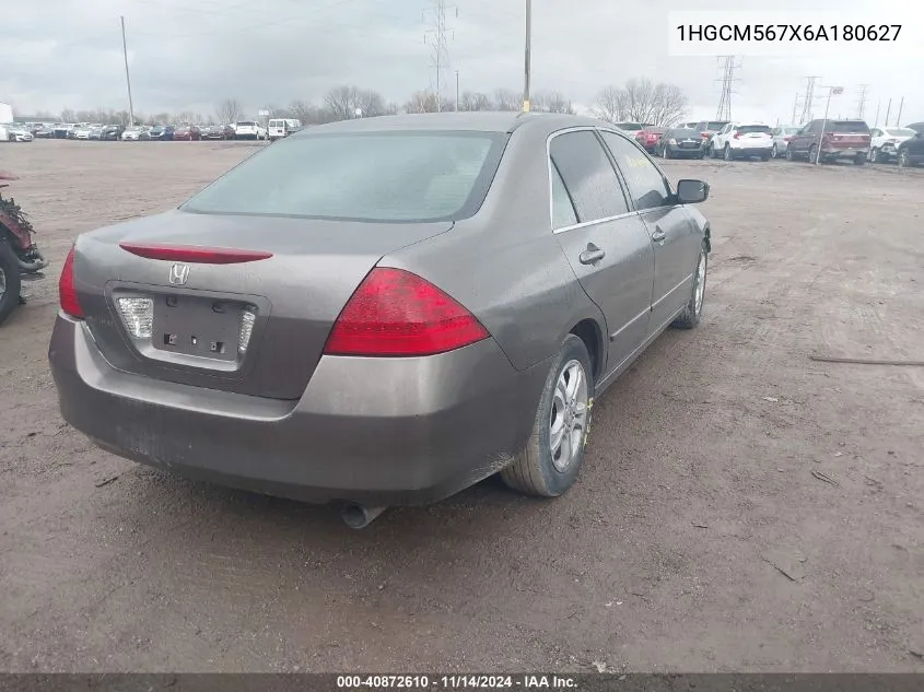 2006 Honda Accord 2.4 Ex VIN: 1HGCM567X6A180627 Lot: 40872610