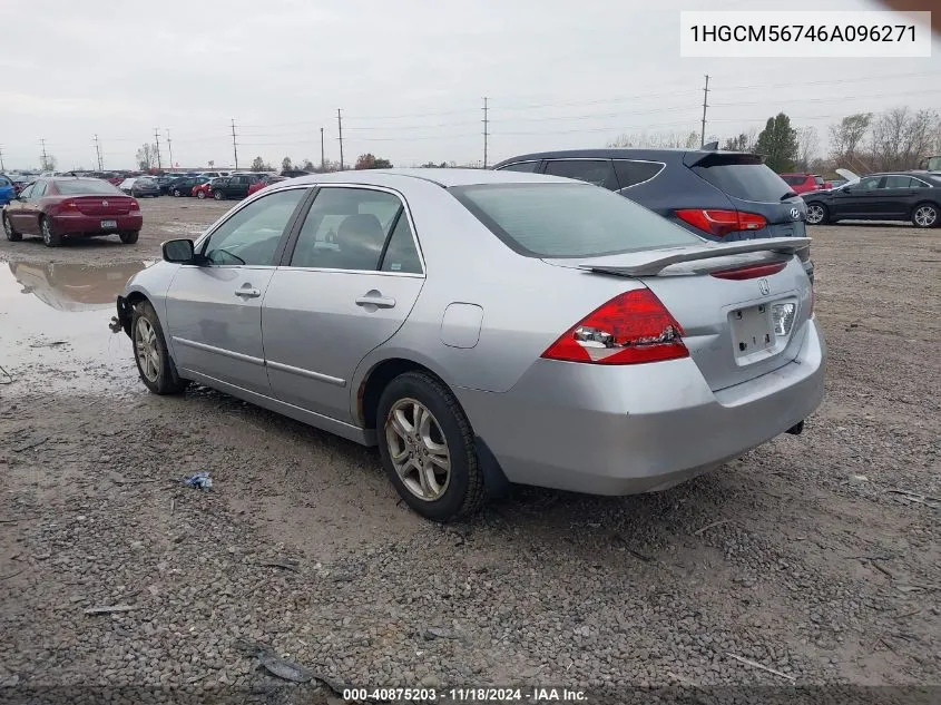 2006 Honda Accord 2.4 Ex VIN: 1HGCM56746A096271 Lot: 40875203