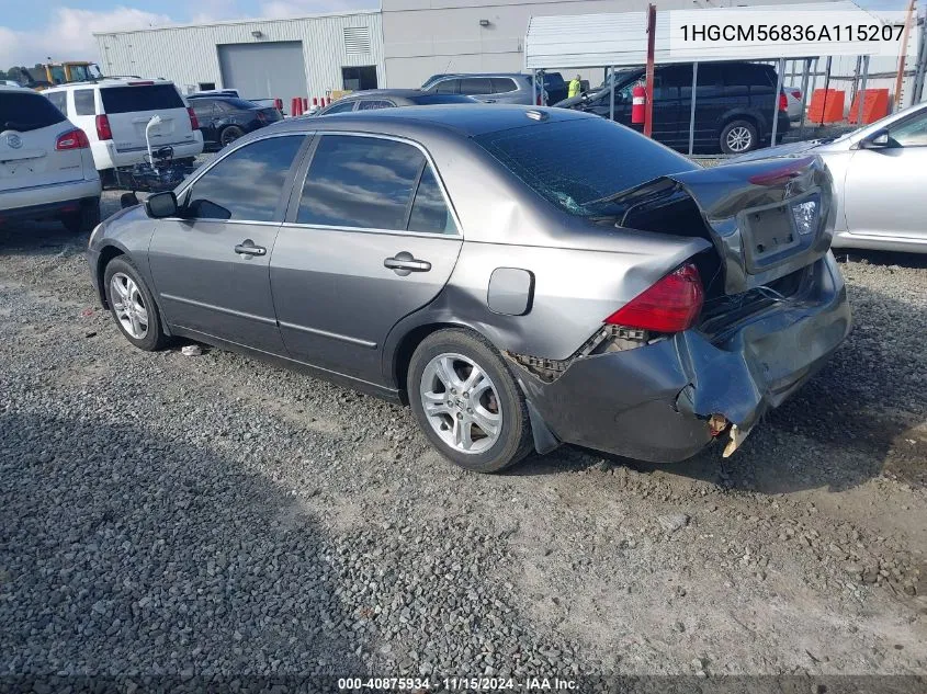 2006 Honda Accord 2.4 Ex VIN: 1HGCM56836A115207 Lot: 40875934