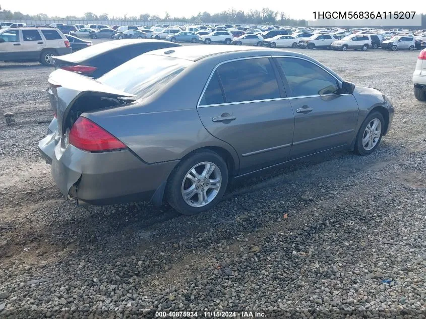 2006 Honda Accord 2.4 Ex VIN: 1HGCM56836A115207 Lot: 40875934