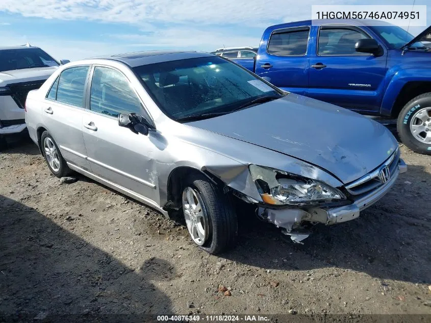 2006 Honda Accord 2.4 Ex VIN: 1HGCM56746A074951 Lot: 40876349