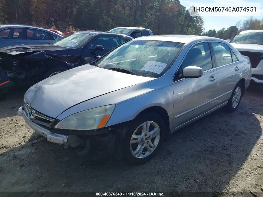 2006 Honda Accord 2.4 Ex VIN: 1HGCM56746A074951 Lot: 40876349