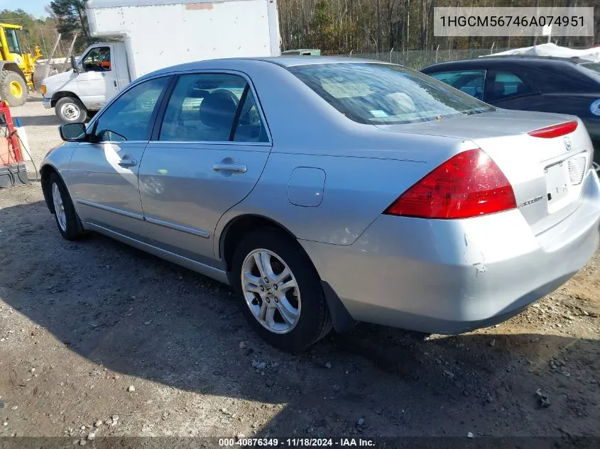 2006 Honda Accord 2.4 Ex VIN: 1HGCM56746A074951 Lot: 40876349