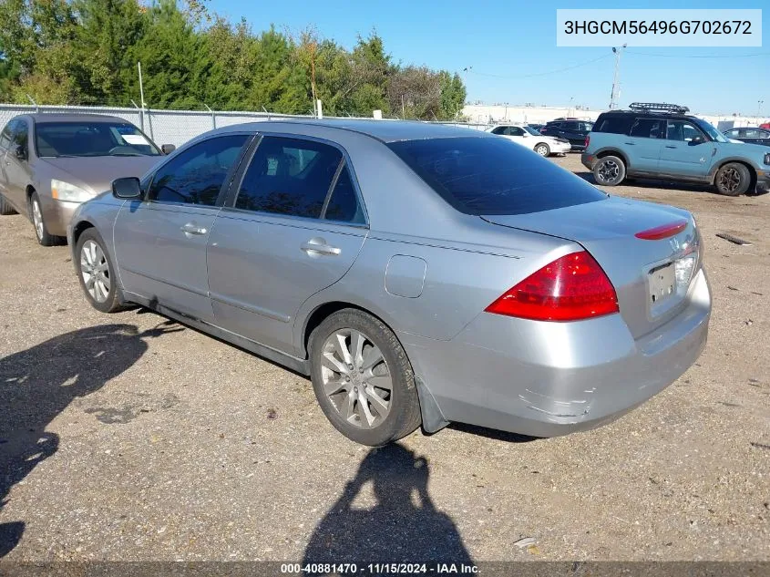 2006 Honda Accord 2.4 Lx VIN: 3HGCM56496G702672 Lot: 40881470